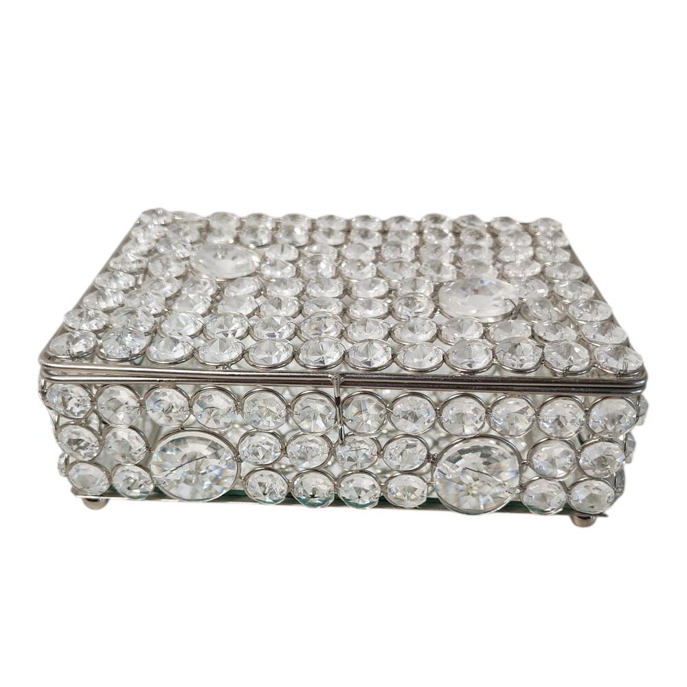 Nanette Lepore Trinket Box Rectangular Silver Mirrored Metal Glass 8" x 5.5"